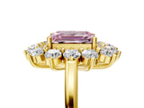 Yellow gold Fancy Pink Emerald Cut Diamond Floral Double Halo Engagement Ring with Prong Setting_29