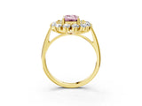 Yellow gold Fancy Pink Emerald Cut Diamond Floral Double Halo Engagement Ring with Prong Setting_63