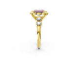 Yellow gold Fancy Pink Emerald  Cut Diamond Floral Halo Engagement Ring with Shared Prong Setting 2