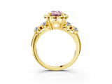 Yellow gold Fancy Pink Emerald  Cut Diamond Floral Halo Engagement Ring with Shared Prong Setting 3