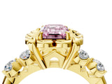 Yellow gold Fancy Pink Emerald  Cut Diamond Floral Halo Engagement Ring with Shared Prong Setting 4