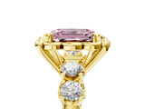 Yellow gold Fancy Pink Emerald  Cut Diamond Floral Halo Engagement Ring with Shared Prong Setting 5