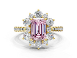 Yellow gold Fancy Pink Emerald  Cut Diamond Floral Halo Pave Band with Prong Setting_37