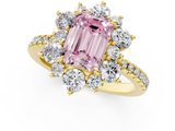 Yellow gold Fancy Pink Emerald  Cut Diamond Floral Halo Pave Band with Prong Setting_38
