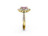 Yellow gold Fancy Pink Emerald  Cut Diamond Floral Halo Pave Band with Prong Setting_39
