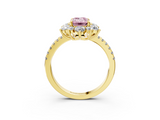 Yellow gold Fancy Pink Emerald  Cut Diamond Floral Halo Pave Band with Prong Setting_40