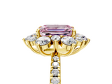 Yellow gold Fancy Pink Emerald  Cut Diamond Floral Halo Pave Band with Prong Setting_42