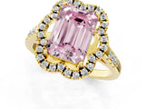 Yellow gold Fancy Pink Emerald Cut Diamond Floral Halo Split Shank Prong Setting Ring_1
