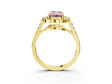 Yellow gold Fancy Pink Emerald Cut Diamond Floral Halo Split Shank Prong Setting Ring_3