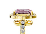 Yellow gold Fancy Pink Emerald Cut Diamond Floral Halo Split Shank Prong Setting Ring_5