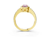 Yellow gold Fancy Pink Emerald Cut Diamond Halo Engagement Ring with Pavé Band and Prong Setting_30
