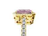 Yellow gold Fancy Pink Emerald Cut Diamond Halo Engagement Ring with Pavé Band and Prong Setting_32