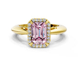 Yellow gold Fancy Pink Emerald  Cut Diamond Halo Engagement Ring with Split Shank and Four-Prong Setting_90
