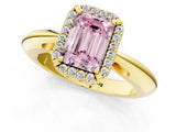 Yellow gold Fancy Pink Emerald  Cut Diamond Halo Engagement Ring with Split Shank and Four-Prong Setting_91