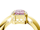 Yellow gold Fancy Pink Emerald  Cut Diamond Halo Engagement Ring with Split Shank and Four-Prong Setting_94
