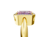 Yellow gold Fancy Pink Emerald  Cut Diamond Halo Engagement Ring with Split Shank and Four-Prong Setting_95