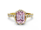 Yellow gold Fancy Pink Emerald Cut Diamond Halo Pave Band with Four-Prong Setting_3