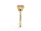 Yellow gold Fancy Pink Emerald Cut Diamond Halo Pave Band with Four-Prong Setting_5