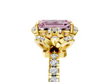 Yellow gold Fancy Pink Emerald Cut Diamond Halo Pave Band with Four-Prong Setting_8