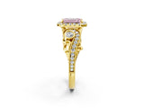 Yellow gold Fancy Pink Emerald Cut Diamond Halo Ring with Milgrain Pavé Band and Four-Prong Setting_39