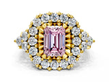Yellow gold Fancy Pink Emerald Cut Diamond Halo Ring with Pavé Band and Four-Prong Setting_42