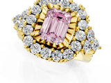 Yellow gold Fancy Pink Emerald Cut Diamond Halo Ring with Pavé Band and Four-Prong Setting_43