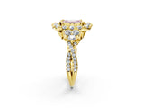 Yellow gold Fancy Pink Emerald Cut Diamond Halo Ring with Pavé Band and Four-Prong Setting_44