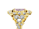 Yellow gold Fancy Pink Emerald Cut Diamond Halo Ring with Pavé Band and Four-Prong Setting_47