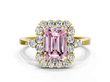 Yellow gold Fancy Pink Emerald Cut Diamond Halo Ring with Pear Side Stones and Prong Setting_51