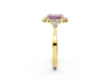 Yellow gold Fancy Pink Emerald Cut Diamond Halo Ring with Pear Side Stones and Prong Setting_53