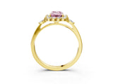 Yellow gold Fancy Pink Emerald Cut Diamond Halo Ring with Pear Side Stones and Prong Setting_54