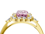 Yellow gold Fancy Pink Emerald Cut Diamond Halo Ring with Pear Side Stones and Prong Setting_55