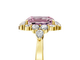 Yellow gold Fancy Pink Emerald Cut Diamond Halo Ring with Pear Side Stones and Prong Setting_56