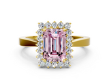 Yellow gold Fancy Pink Emerald  Cut Diamond Halo Ring with Round Brilliant Halo and Solitaire Band_87
