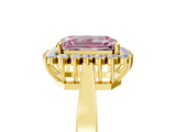 Yellow gold Fancy Pink Emerald  Cut Diamond Halo Ring with Round Brilliant Halo and Solitaire Band_92