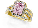 Yellow gold Fancy Pink Emerald Cut Diamond Halo Ring with Round Split Shank and Prong Setting_37