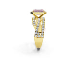 Yellow gold Fancy Pink Emerald Cut Diamond Halo Ring with Round Split Shank and Prong Setting_38