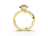 Yellow gold Fancy Pink Emerald Cut Diamond Halo Ring with Round Split Shank and Prong Setting_39