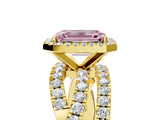 Yellow gold Fancy Pink Emerald Cut Diamond Halo Ring with Round Split Shank and Prong Setting_41