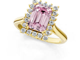 Yellow gold Fancy Pink Emerald  Cut Diamond Halo Ring with Solitaire Band and Prong Setting_54