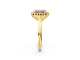 Yellow gold Fancy Pink Emerald  Cut Diamond Halo Ring with Solitaire Band and Prong Setting_55