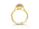 Yellow gold Fancy Pink Emerald  Cut Diamond Halo Ring with Solitaire Band and Prong Setting_56