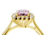 Yellow gold Fancy Pink Emerald  Cut Diamond Halo Ring with Solitaire Band and Prong Setting_57