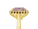 Yellow gold Fancy Pink Emerald  Cut Diamond Halo Ring with Solitaire Band and Prong Setting_58