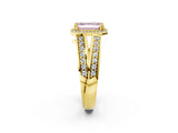 Yellow gold Fancy Pink Emerald Cut Diamond Halo Ring with Split Shank Pavé Band and Four-Prong Setting_2