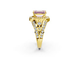 Yellow gold Fancy Pink Emerald Cut Diamond Halo Ring with Split Shank and Bezel Accents and Four-Prong Setting_2