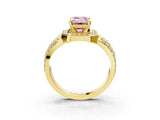 Yellow gold Fancy Pink Emerald Cut Diamond Halo Ring with Split Shank and Bezel Accents and Four-Prong Setting_3