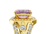 Yellow gold Fancy Pink Emerald Cut Diamond Halo Ring with Split Shank and Bezel Accents and Four-Prong Setting_5