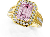 Yellow gold Fancy Pink Emerald Cut Diamond Halo Ring with Split Shank and Bezel Accents and Prong Setting_1