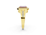 Yellow gold Fancy Pink Emerald Cut Diamond Halo Ring with Split Shank and Bezel Accents and Prong Setting_2